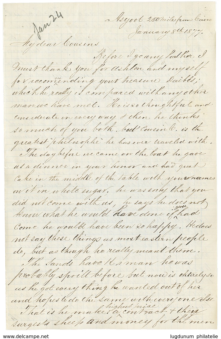 1877 10p + 1P Canc. Blue Cds POSTE KHEDEUIE SIUT On Envelope With Full Text "ASYOOT" To ENGLAND. Superb. - Sonstige & Ohne Zuordnung