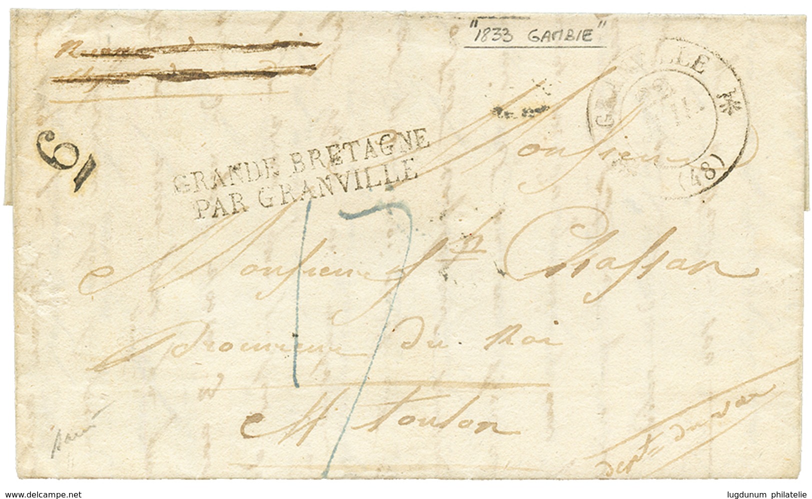 GAMBIA - PRECURSOR : 1833 GRANDE BRETAGNE / PAR GRANVILLE On Entire Letter Datelined "GAMBIE" To TOULON (FRANCE). Unique - Gambia (1965-...)