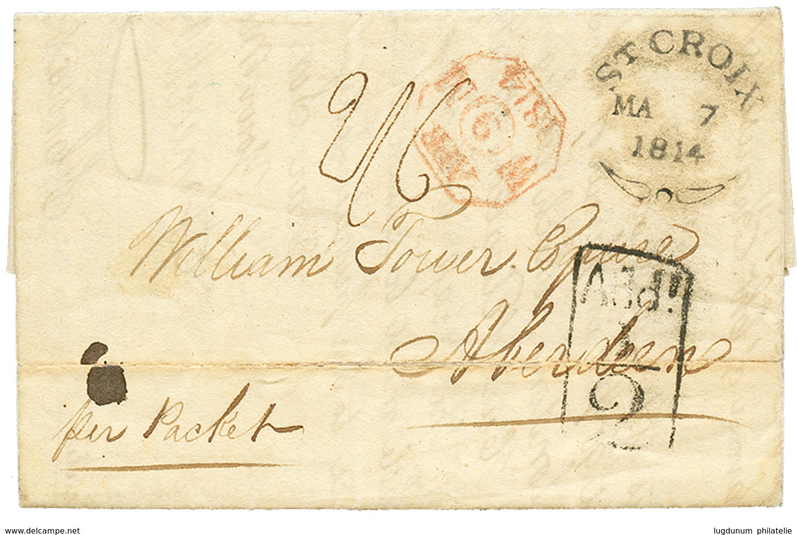 DANISH WEST INDIES : 1814 ST CROIX Fleuron On Entire Letter To ABERDEN (SCOTLAND). Very Few Covers Kwown. GREAT RARITY O - Sonstige & Ohne Zuordnung