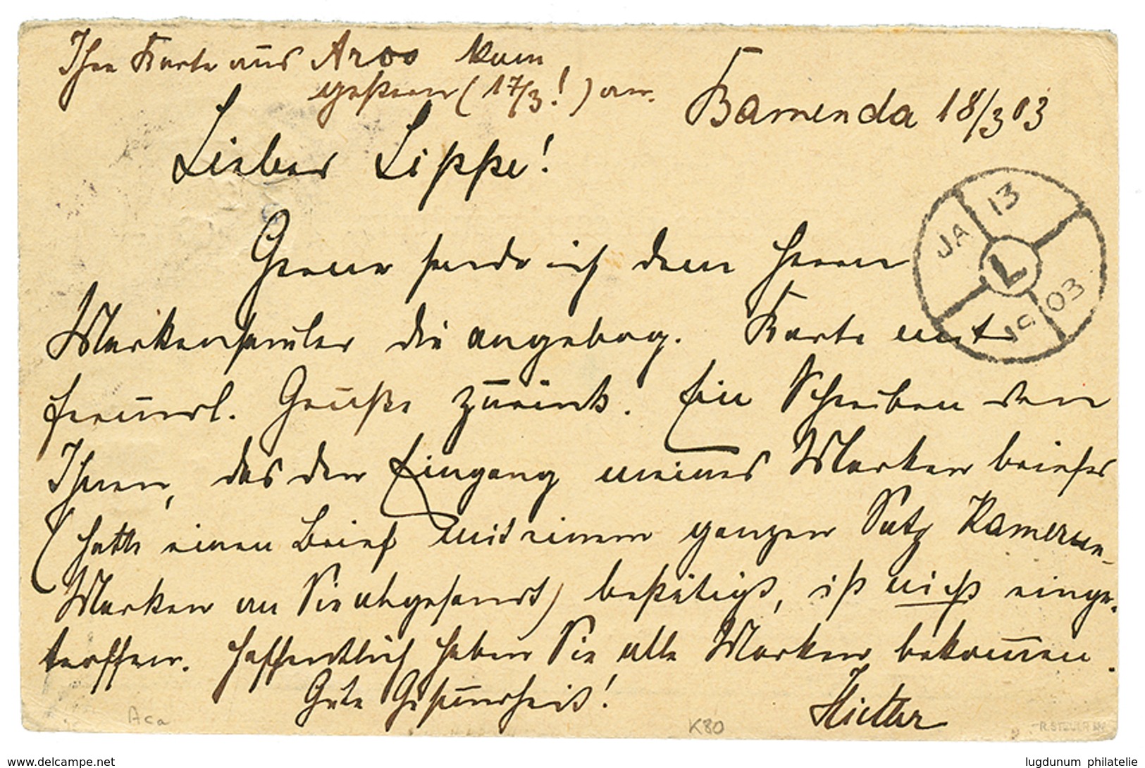 "BAMENDA - Precursor" : 1903 AUSTRIA P./Stat. 5h Datelined "BAMENDA"canc. DUALA KAMERUN To KONSTANZ. BAMENDA POST OFFICE - Kamerun