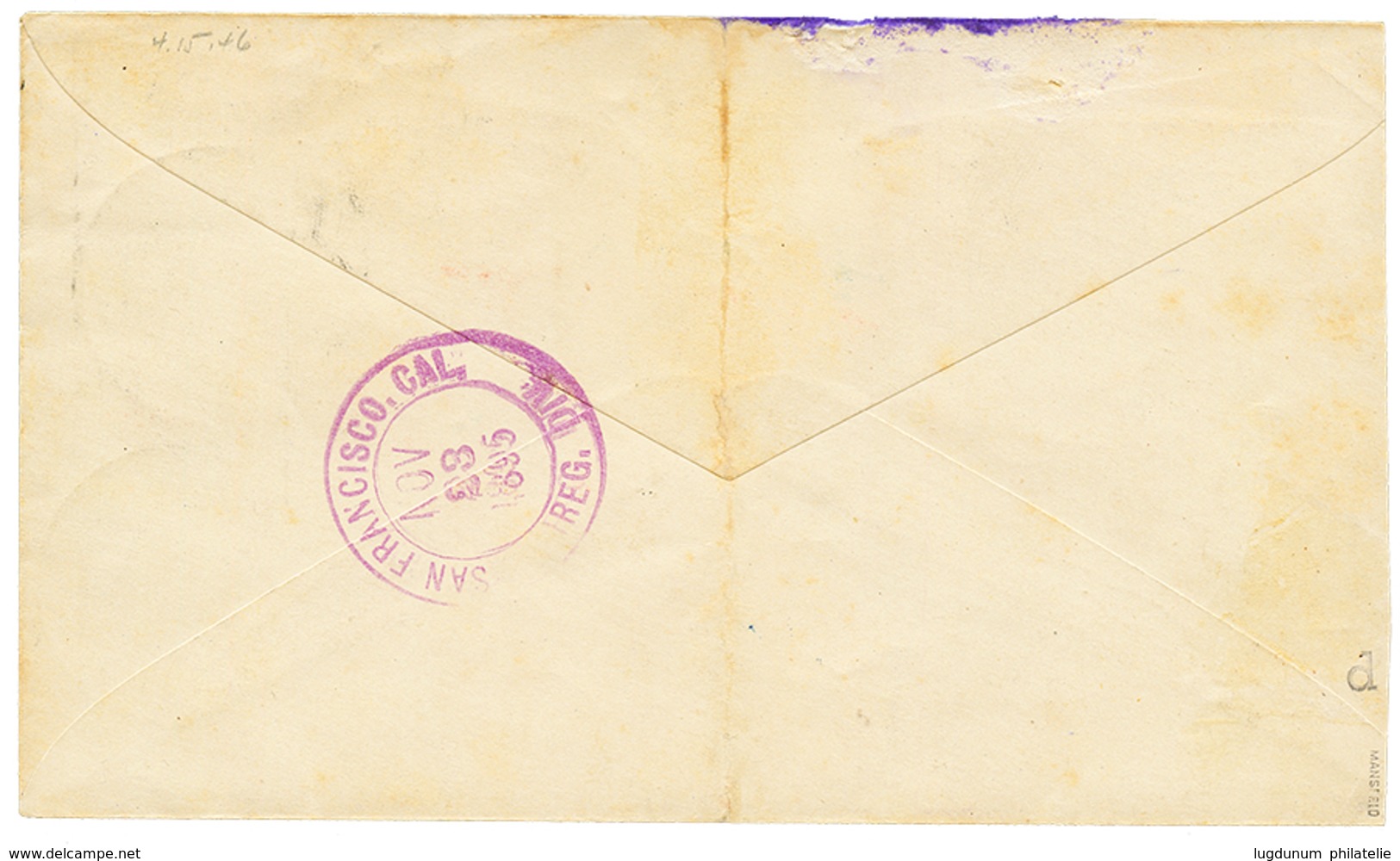 SAMOA - VORLAUFER : 1895 20pf(x2) Canc. APIA On REGISTERED Envelope To SAN FRANCISCO (USA). Signed MANSFELD. Vf. - Samoa