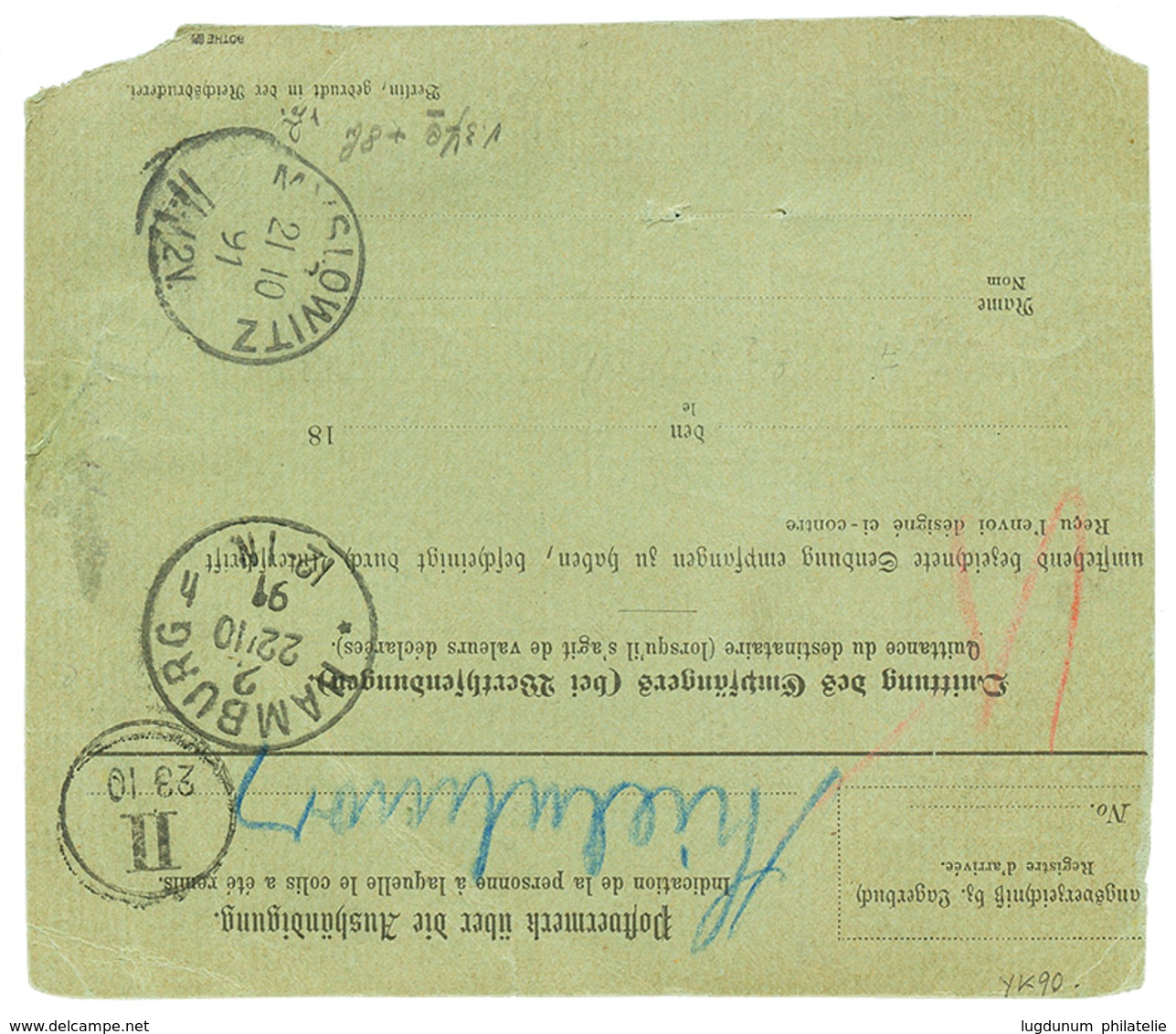 GERMAN TURKEY - VORLAUFER : 1891 2 MARK(v37e) + 1p On 20pf Canc. CONSTANTINOPEL 1 (variante Ohne Stern) On Packet Card T - Sonstige & Ohne Zuordnung