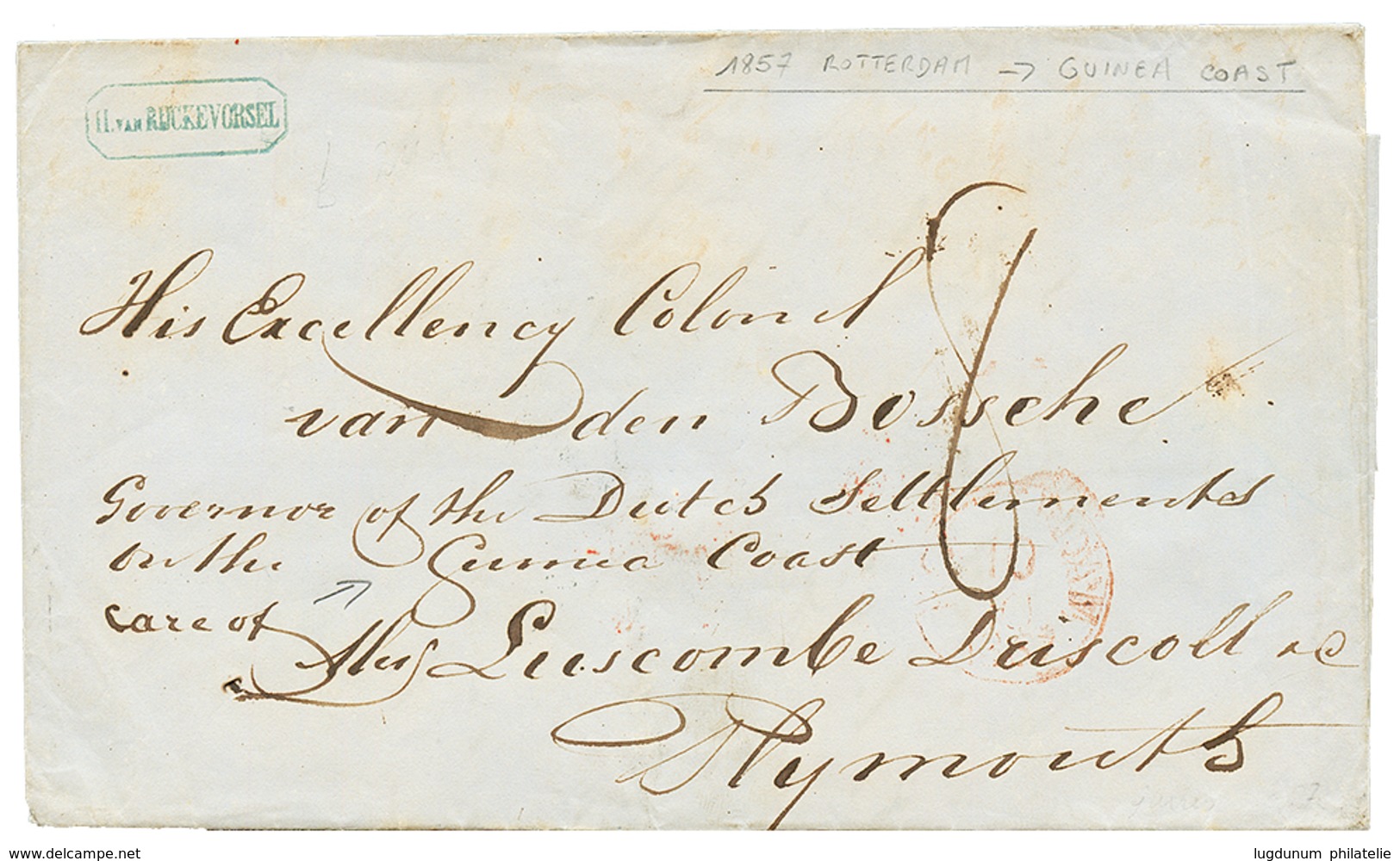 GOLD COAST - DUTCH SETTLEMENTS : 1857 "8" Tax Marking On Entire Letter From ROTTERDAM To Colonel VAN DEN BOSSCHE, GOVERN - Goldküste (...-1957)