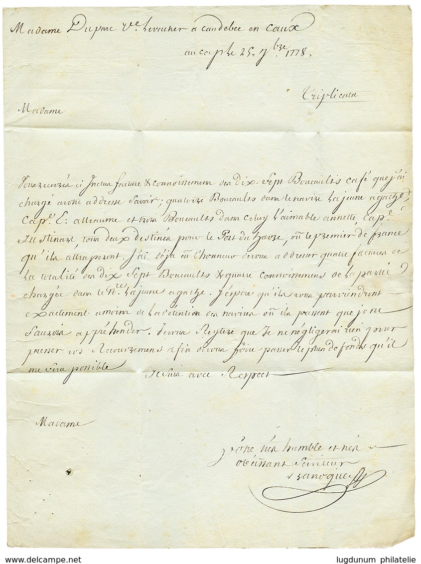 HAITI - British Blocus During INDEPENDANCE WAR : 1778 French Entry Mark D' ESPAGNE On Entire Letter Datelined "au CAP" T - Haiti