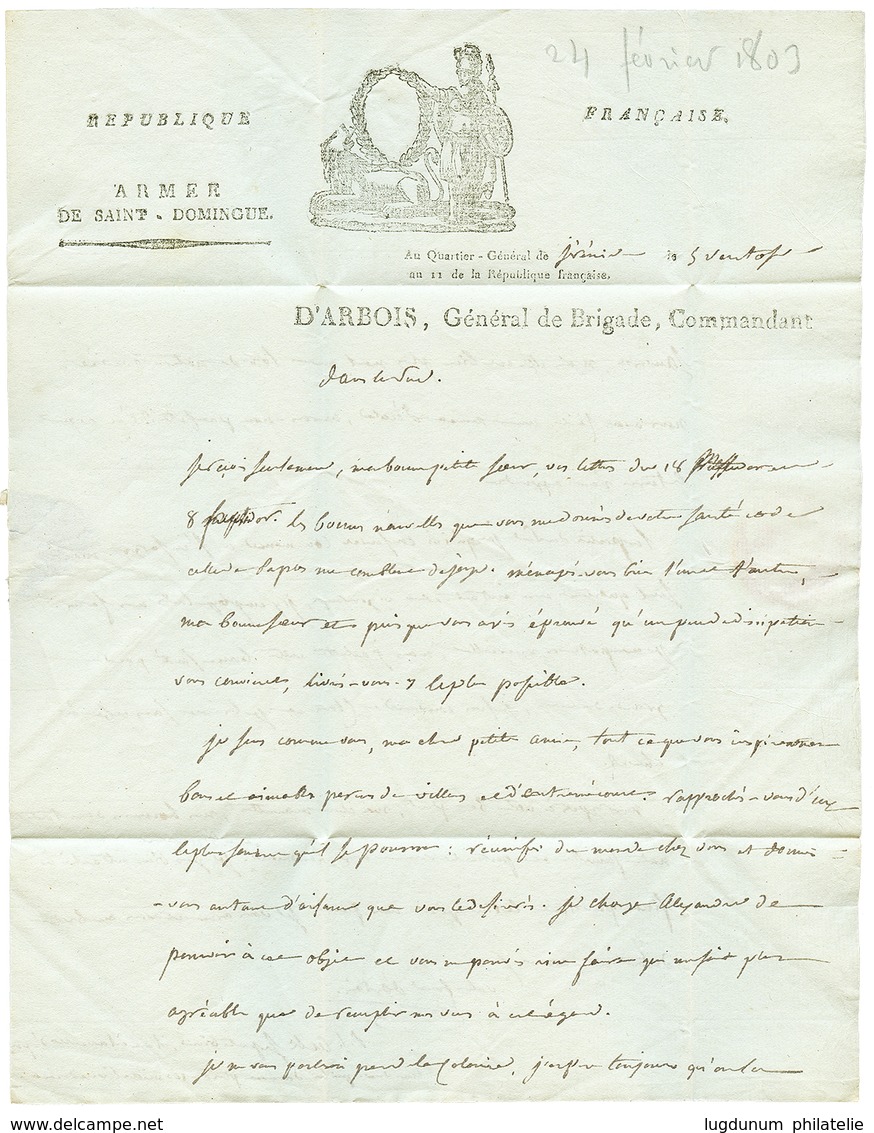 HAITI Censored Mail - French Occupation : An 11 (1803) Red Cachet P On Illustrated Entire Letter ARMEE DE SAINT DOMINGUE - Haiti