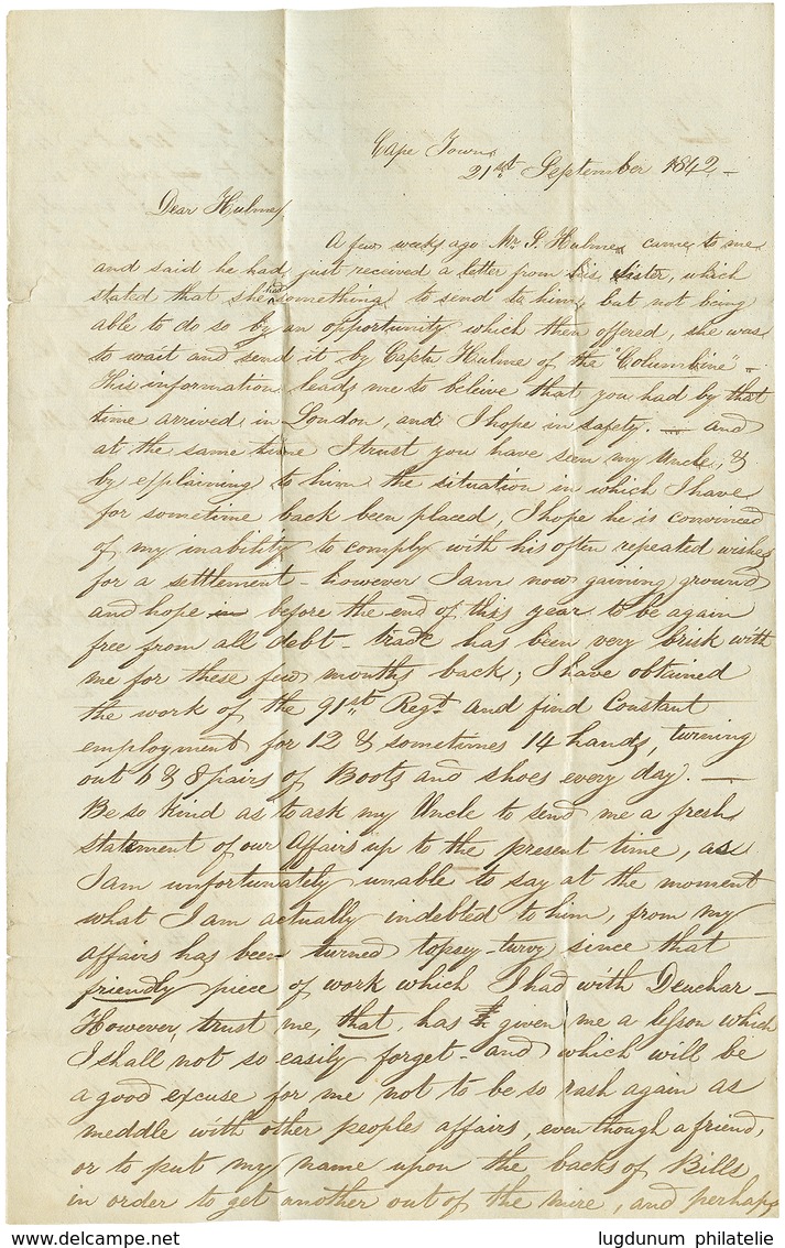 IRELAND : 1842 DUBLIN Ship Letter + "8" Tax Marking On Entire Letter Datelined "CAPE TOWN" To LONDON. Ex. ROBERTSON. Vvf - Sonstige & Ohne Zuordnung