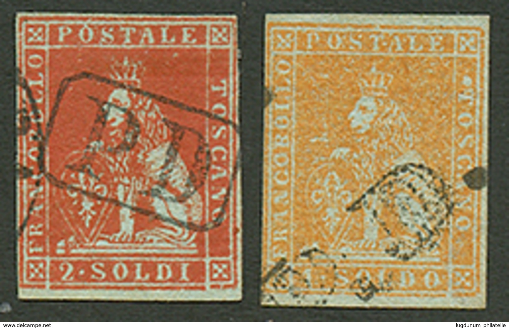 TOSCANY : 1s Yellow(n°2) + 2s Red Brown (n°3) Used. YVERT = 5000€. Vf. - Ohne Zuordnung