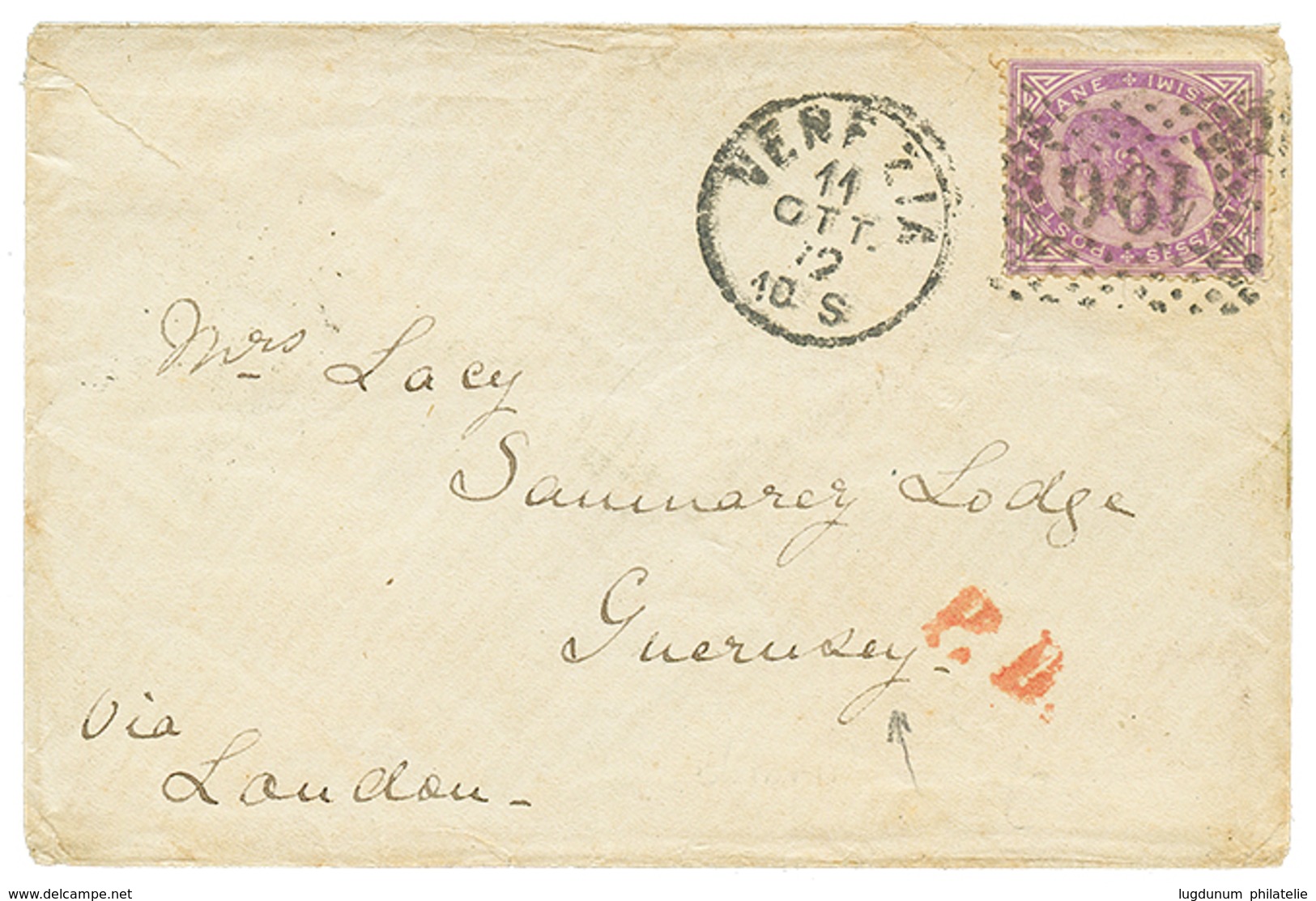 "60c To CHANNEL ISLANDS" : 1872 60c Canc. 196 + VENEZIA On Envelope To GUERNESEY (superb Arrival Cds). Vvf. - Ohne Zuordnung