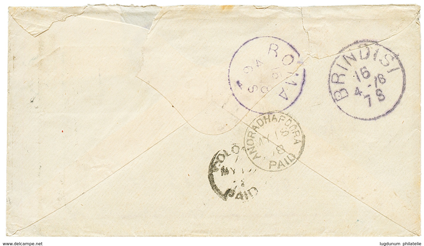 "60c Rate To CEYLON" :1878 30c(x2) On Envelope From FIRENZE To ANAHADRAPOORA (CEYLON). Rare Destination. Vf. - Ohne Zuordnung