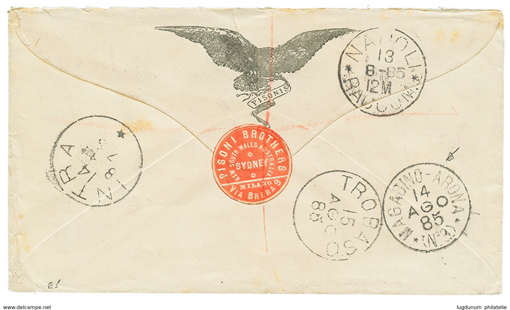 "MAGADINO-ARONA N°3" : 1885 NEW SOUTH WALES 1 Shilling + 6d On REGISTERED Envelope From SUDNEY To TROBASO (ITALY). Verso - Ohne Zuordnung