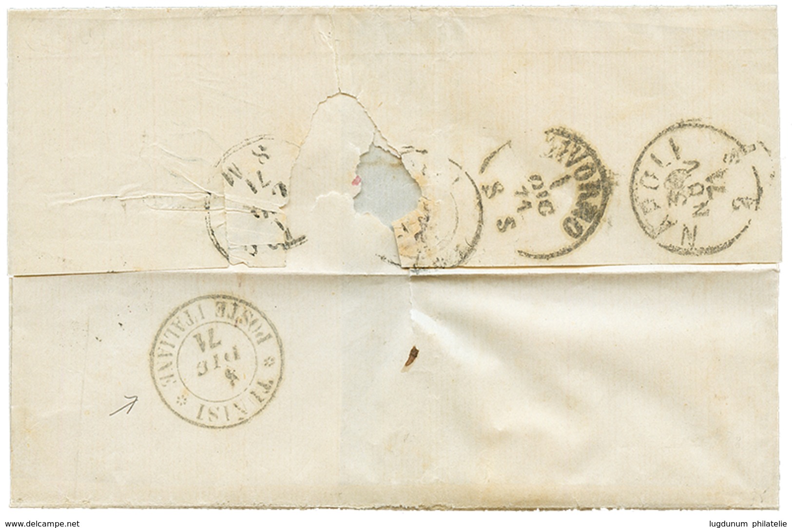 ITALIAN P.O ALESSANDRIA To ITALIAN P.O TUNIS : 1871 ALESSANDRIA D' EGITTO + "6" Tax Marking On Cover To TUNIS Taxed On A - Ohne Zuordnung