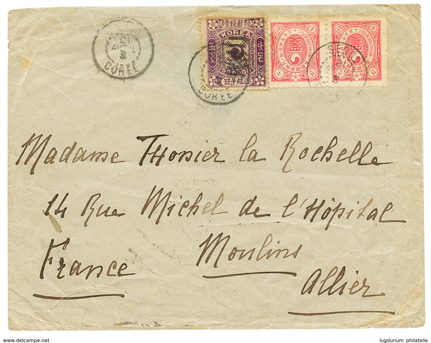 KOREA : 1903 50m + 4c(x2) Canc. SEOUL COREE On Envelope(1 Flap Missing) To FRANCE. Scarce. Vvf. - Korea (...-1945)