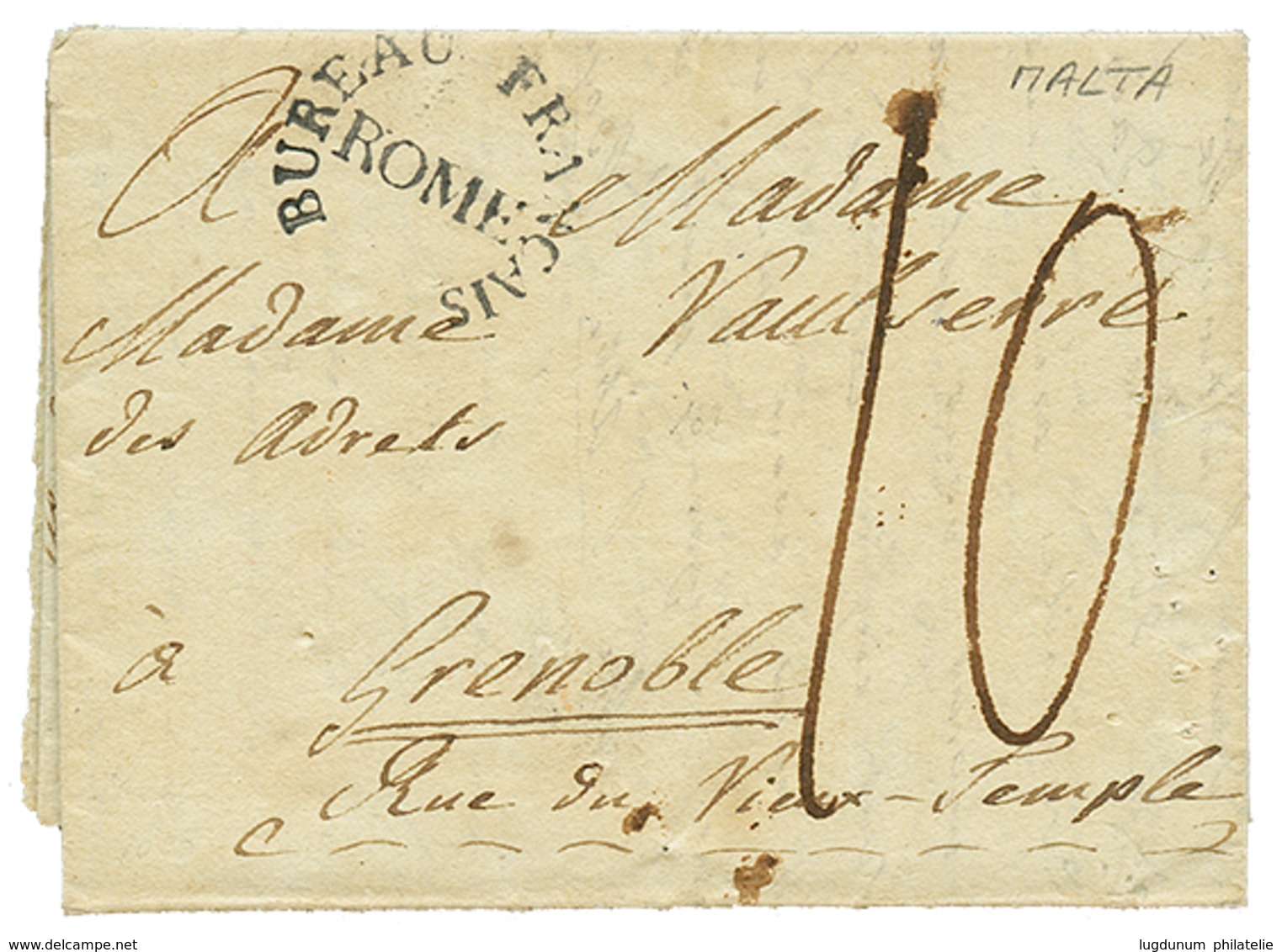 1803 BUREAU FRANCAIS ROME Used As Entry Mark On Entire Letter From MALTA To FRANCE. Very Unusual. Superb. - Malta (...-1964)