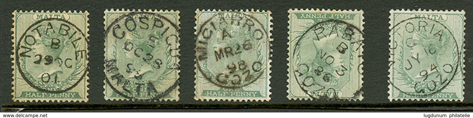 MALTA : Lot 5 Stamps With Superb Cancellations (NOTABILE, COSPICUA, MICIABRO, RABATO ....). Superb. - Malta (...-1964)