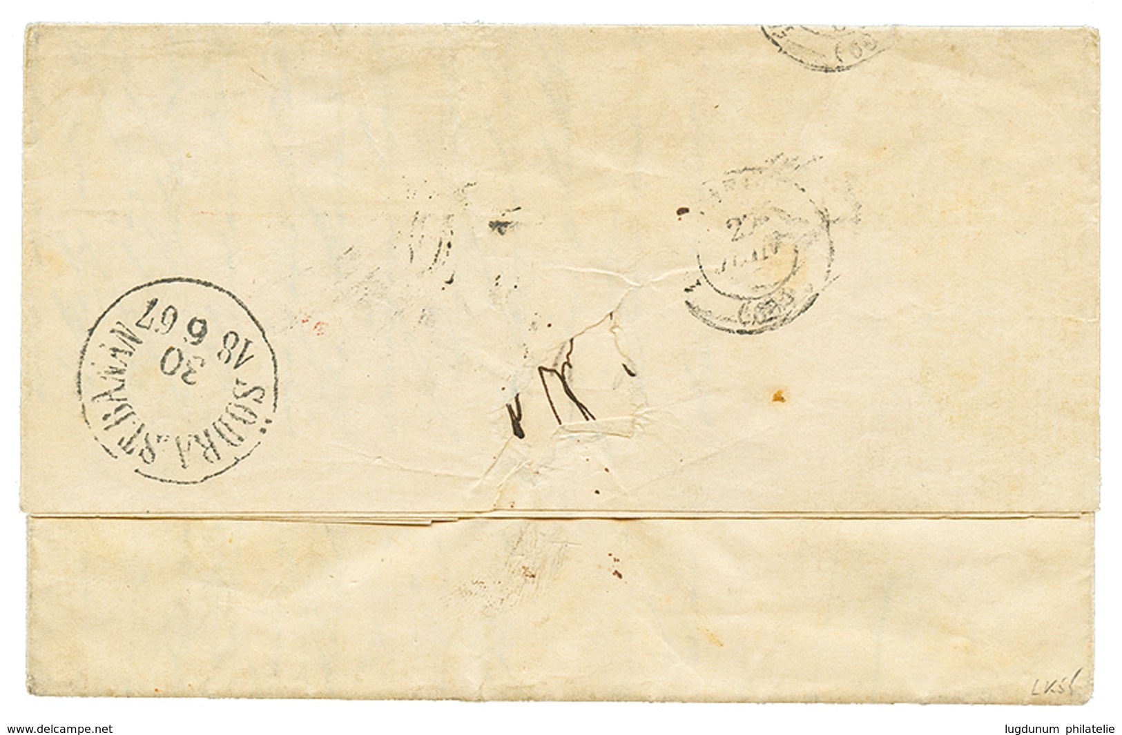 "NETH. INDIES To SWEDEN" : 1867 SAMARANG + "216" Swedish Tax Marking On Entire Letter From SAMARANG To SWEDEN. Very RARE - Niederländische Antillen, Curaçao, Aruba