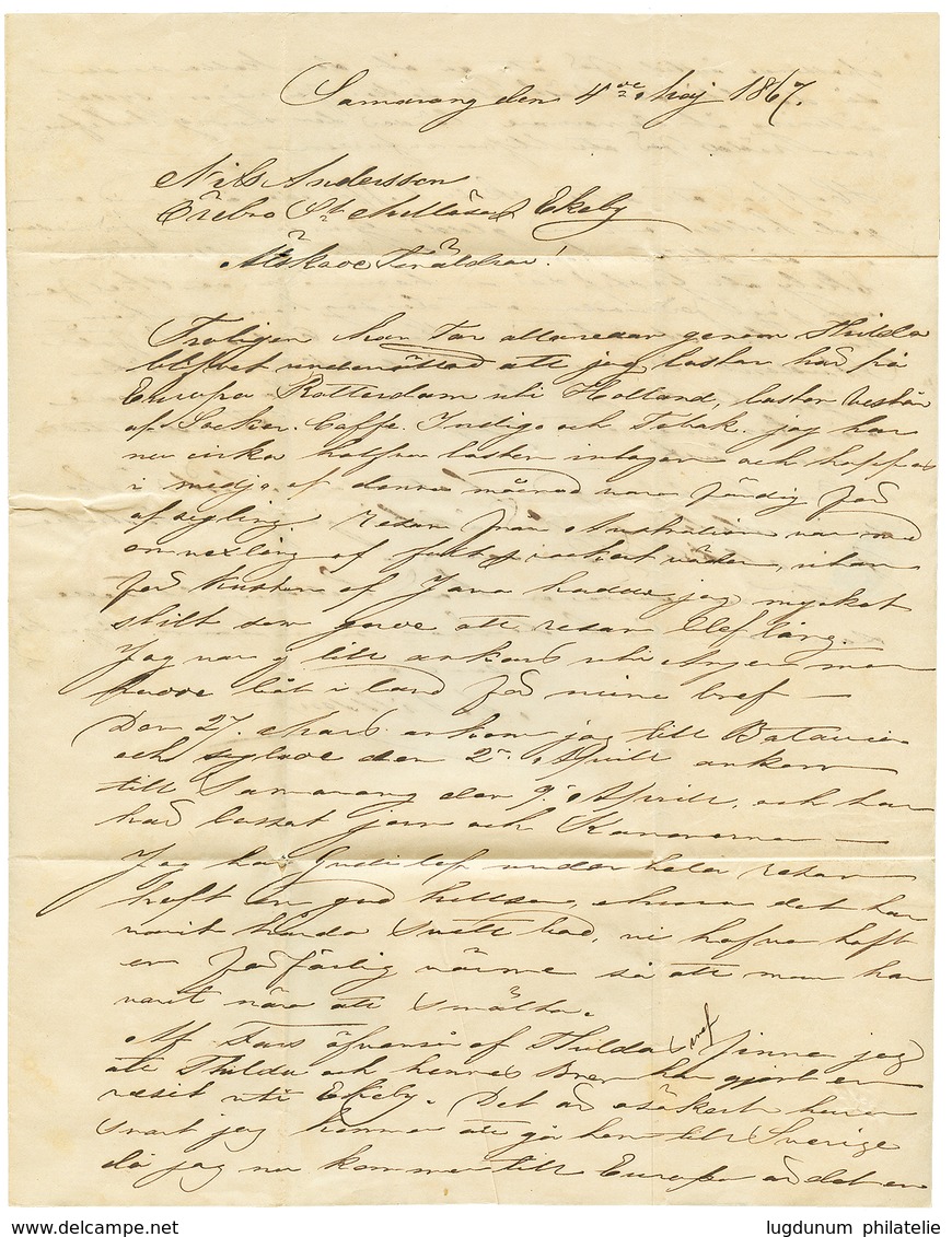 "NETH. INDIES To SWEDEN" : 1867 SAMARANG + "216" Swedish Tax Marking On Entire Letter From SAMARANG To SWEDEN. Very RARE - Curazao, Antillas Holandesas, Aruba