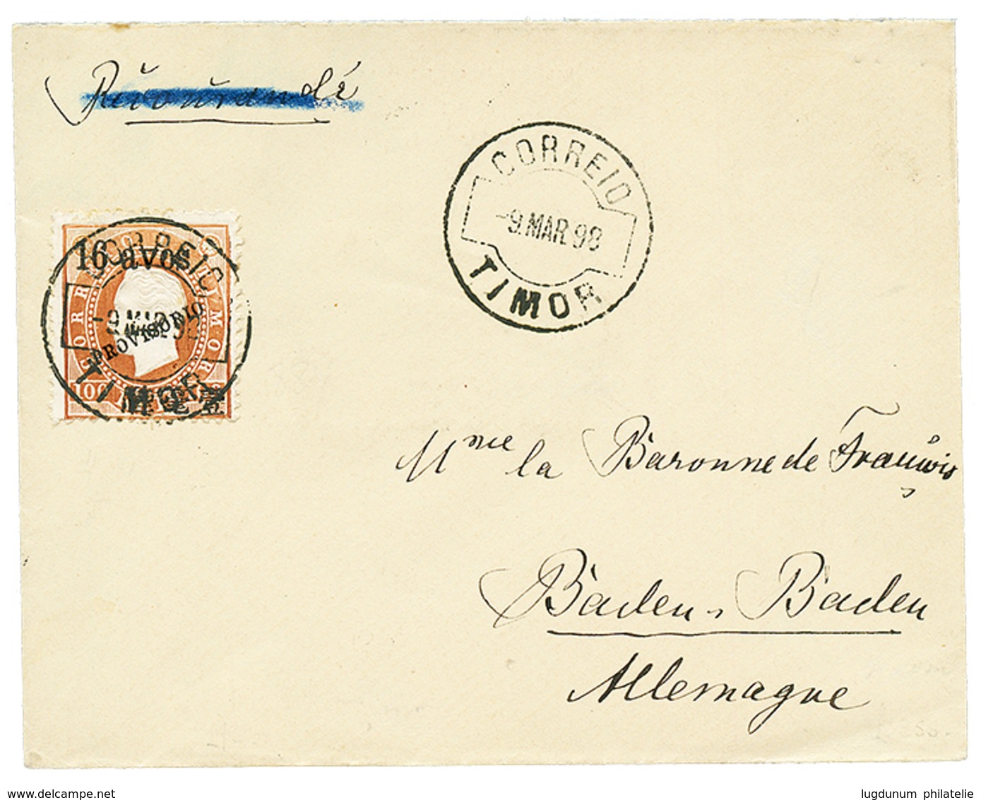 TIMOR : 1898 16a On 100R Canc. CORREIO TIMOR On Envelope To GERMANY. Scarce. Superb. - Sonstige & Ohne Zuordnung