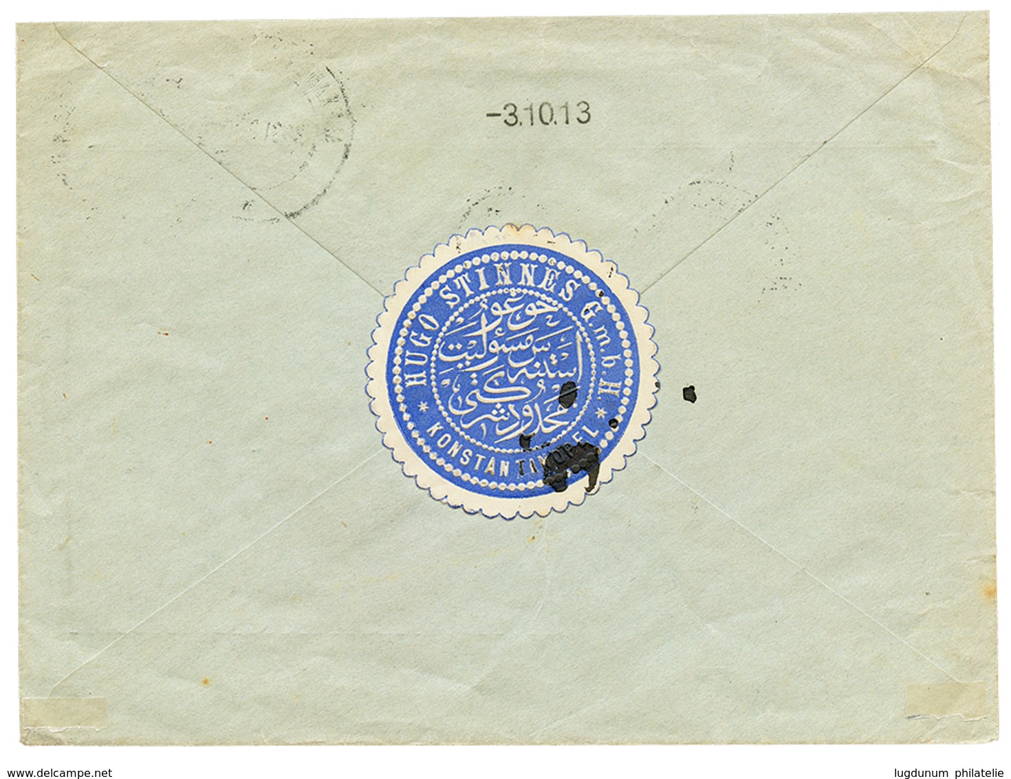 ROMANIA - SHIP Mail : 1913 GERMAN LEVANT 1P Uncancelled + "40" Tax Marking + T.P.O Cachet ALEXANDRIA-CONSTANTA On Envelo - Sonstige & Ohne Zuordnung