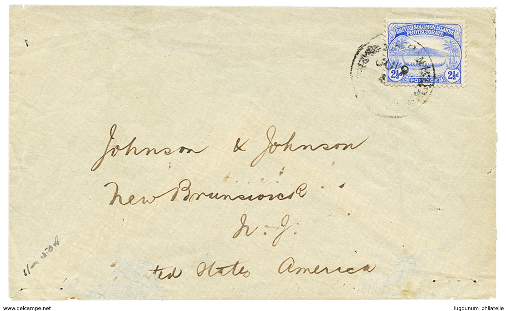 SOLOMON ISLANDS : 1914 2 1/2d Canc. On Envelope To NEW BRUNSWICK (USA). Verso, SYDNEY. Vf. - Salomonen (...-1978)