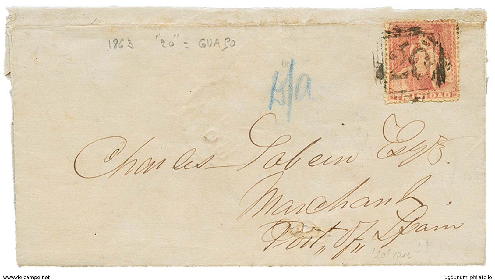 TRINIDAD : 1863 1(d) Canc. 20 On Entire Letter Datelined "GUAPO" To PORT OF SPAIN. RARE. Vf. - Trinidad & Tobago (...-1961)
