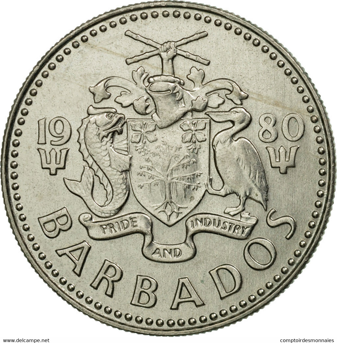 Monnaie, Barbados, 25 Cents, 1980, Franklin Mint, TTB, Copper-nickel, KM:13 - Barbados (Barbuda)