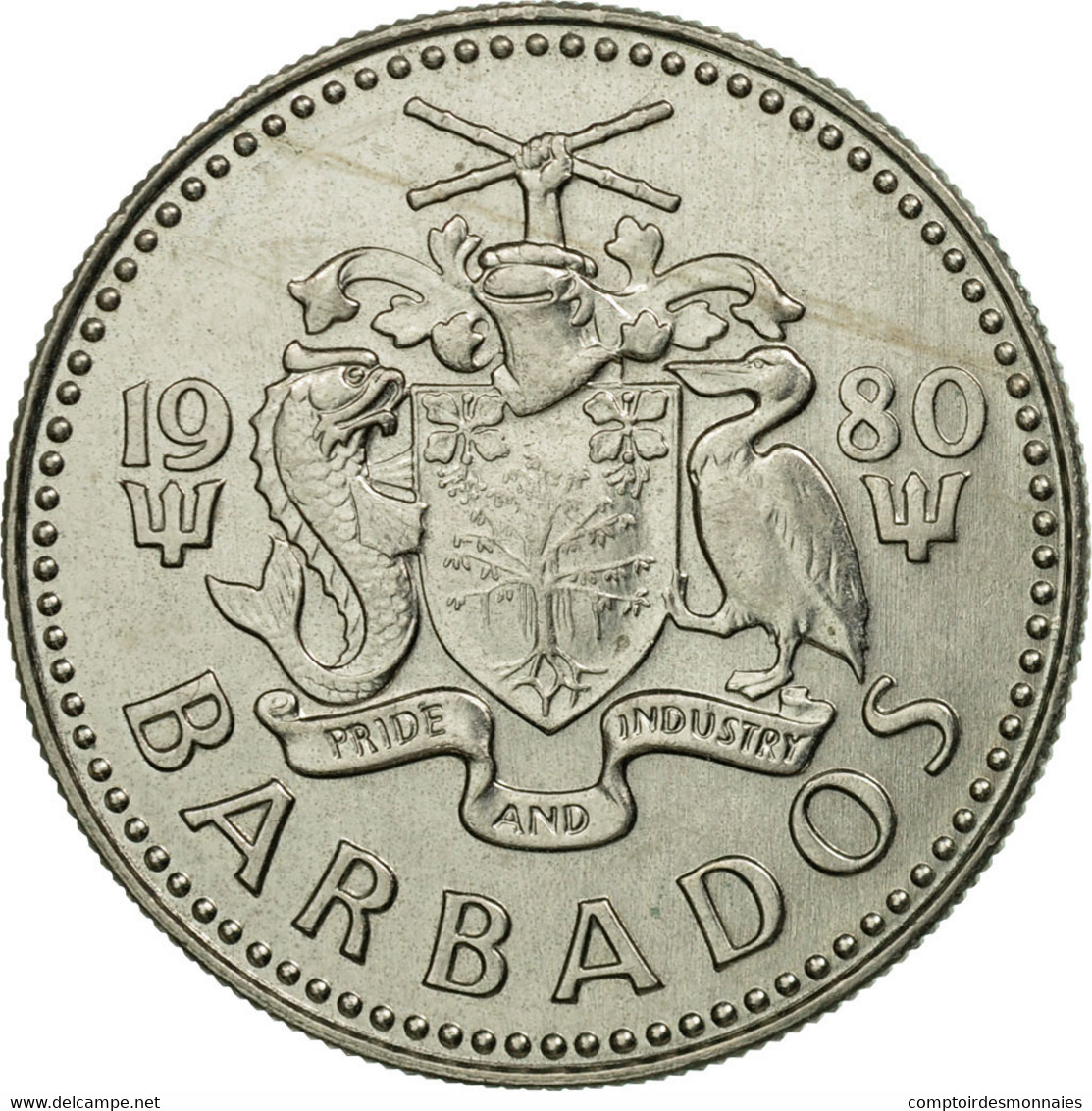 Monnaie, Barbados, 25 Cents, 1980, Franklin Mint, TTB, Copper-nickel, KM:13 - Barbados