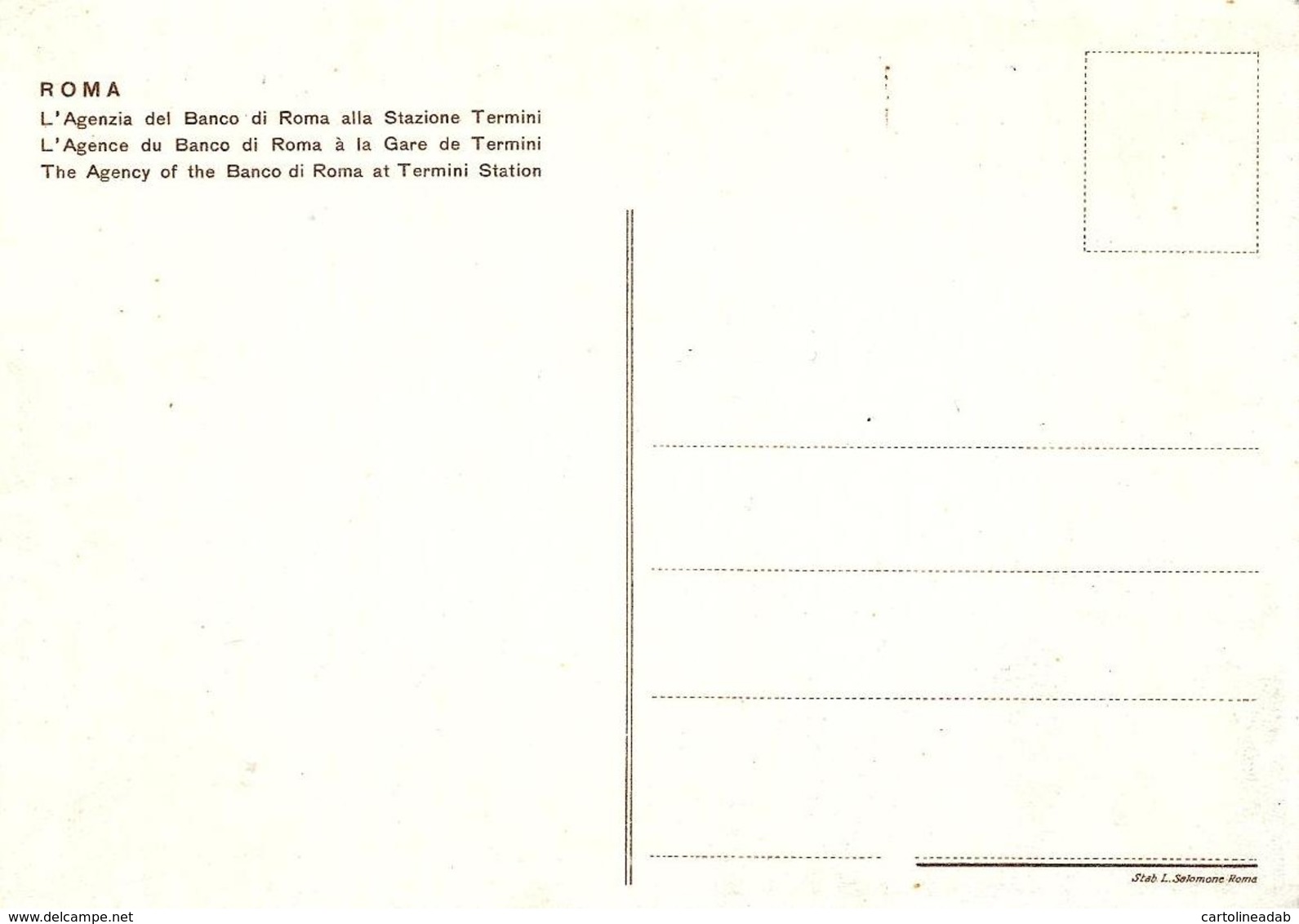 [DC7925] CPA - CARTOLINA - ROMA - L' AGENZIA DEL BANCO DI ROMA ALLA STAZIONE TERMINI - Non Viaggiata - Old Postcard - Stazione Termini