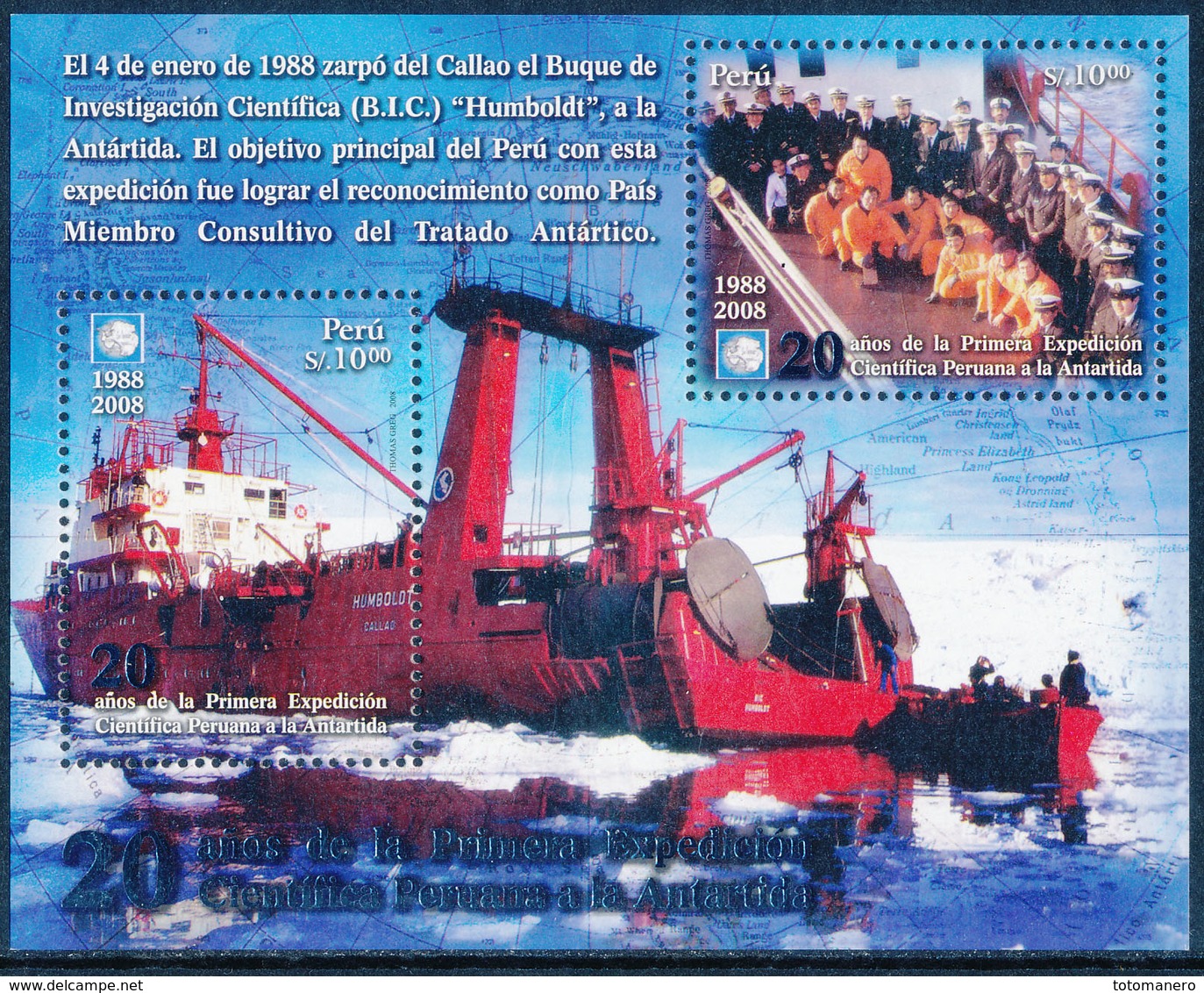 PERU 2008, 20th Anniversary Of The First Peruvian Antarctic Expedition Minisheet** - Perù