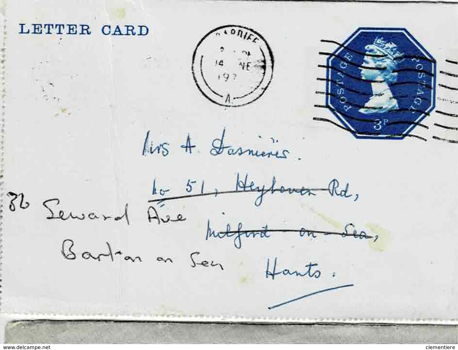 Entier 3 Pence Sur Letter-card De Cardiff Pour Barton On Sea - Postwaardestukken