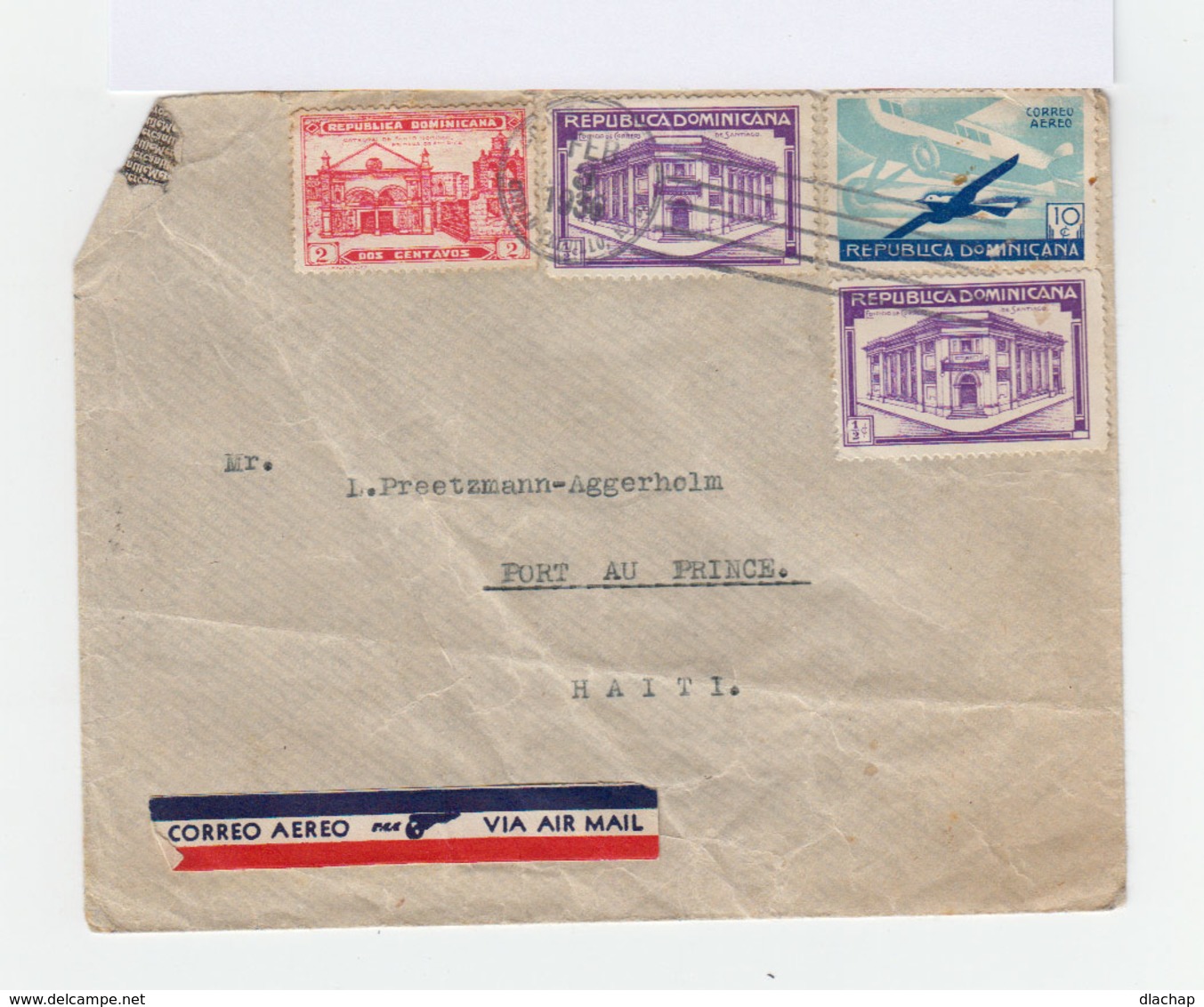 Enveloppe Par Avion République Dominicaine Vers Port Au Prince,Haïti. CAD 1936. CAD Port Au Prince. (822) - Dominicaine (République)
