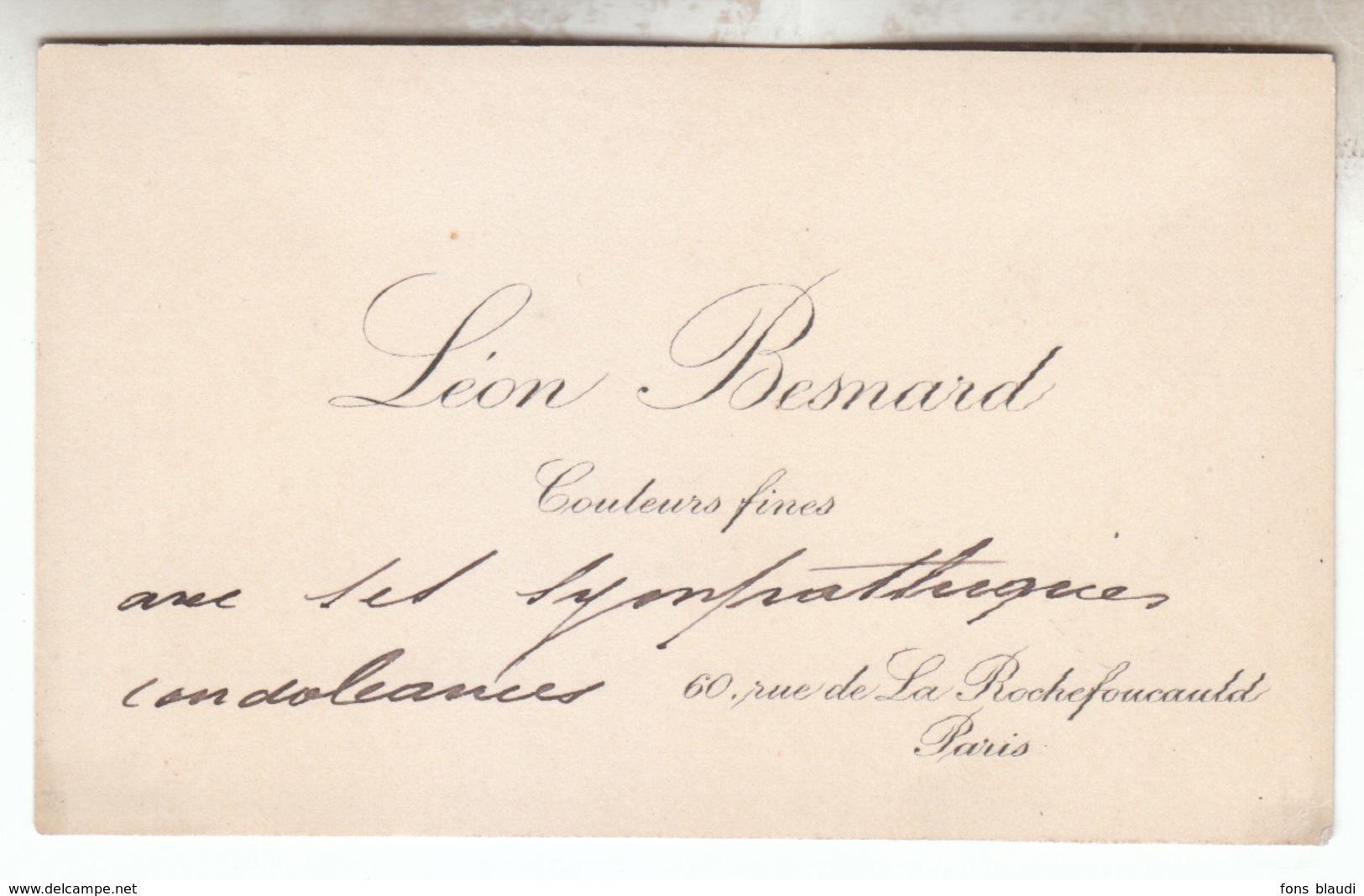 Vers 1900 - CDV - Paris (9ème) - Couleurs Fines Léon Besnard Au 60 Rue De La Rochefoucauld - FRANCO DE PORT - Visiting Cards