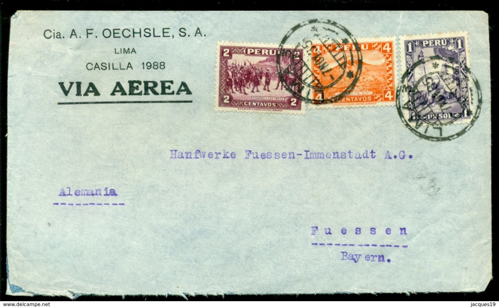 Peru 1935 Airmail Cover To Füssen (Germany) - Pérou