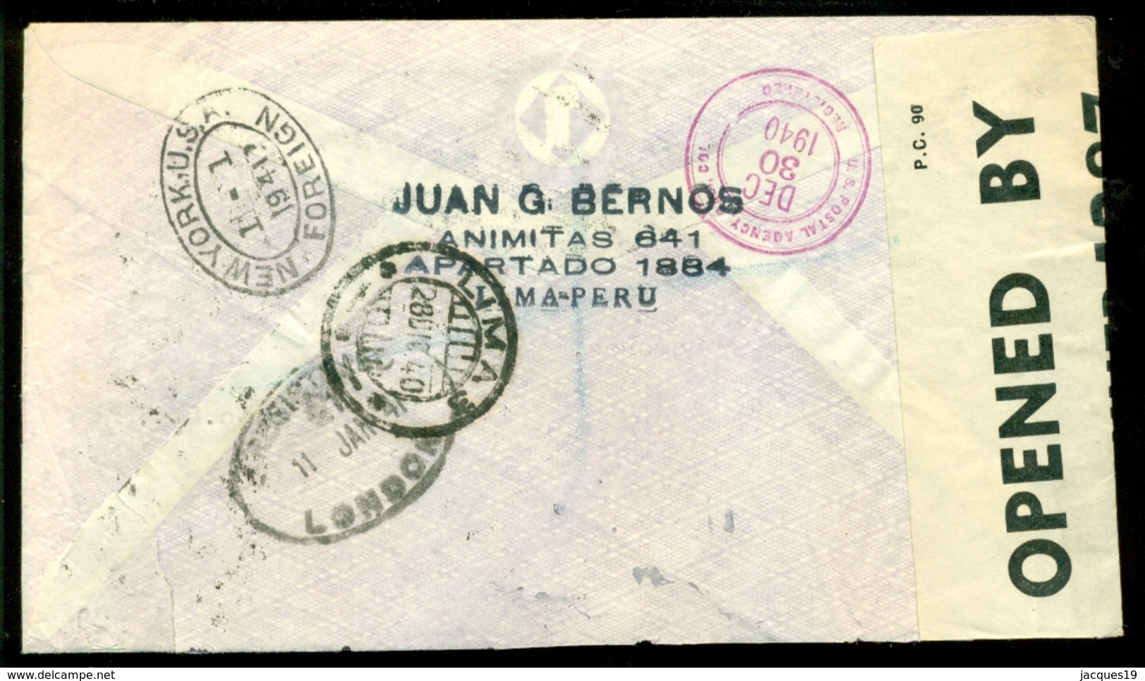 Peru 1940 Registered Airmail Cover Nortatlantic From Lima Via New York To Manchester Opened By Censor - Pérou