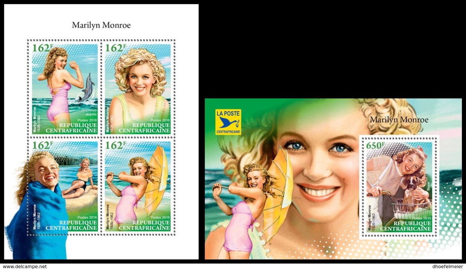 CENTRAL AFRICA 2018 **MNH SMALL Marilyn Monroe Cinema Kino Film M/S+S/S - OFFICIAL ISSUE - DH1845 - Cinéma