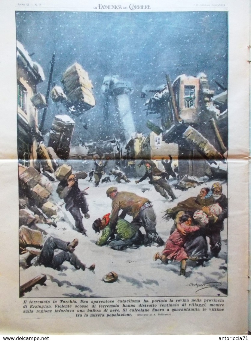 La Domenica Del Corriere 7 Gennaio 1940 WW2 Terremoto Turchia Steinmaurer Napoli - Guerra 1939-45