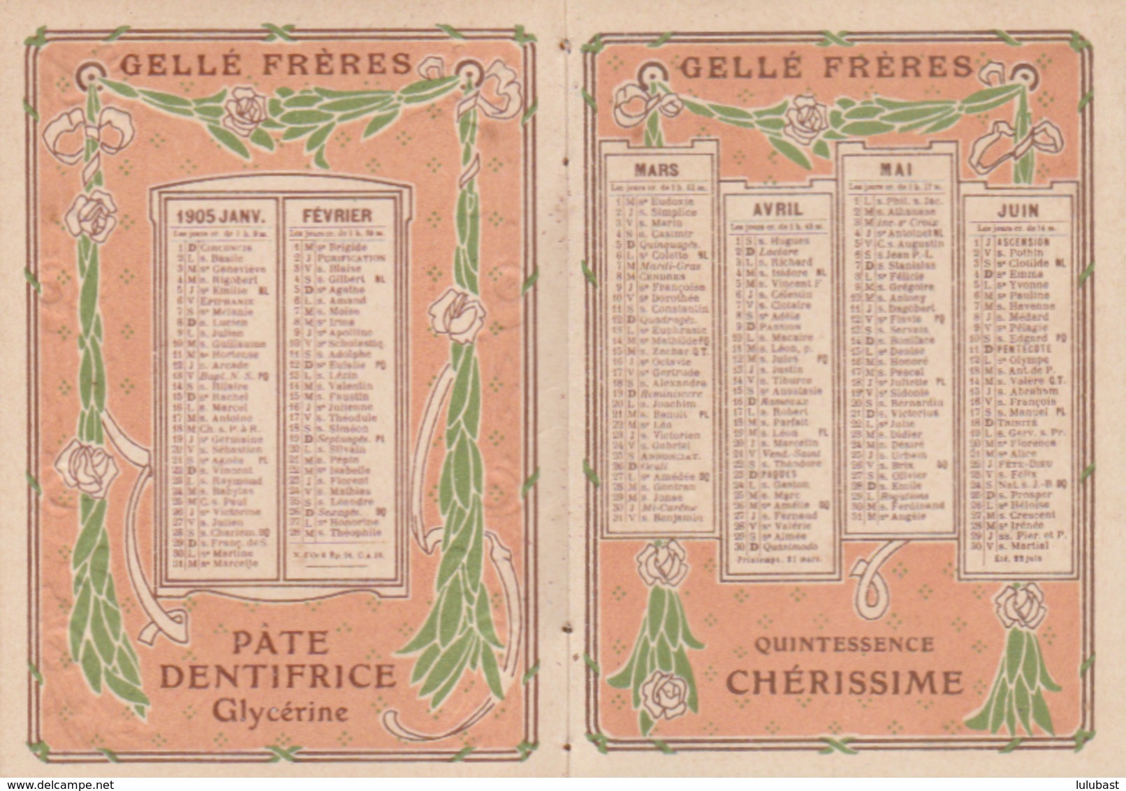 Calendrier Parfumé GELLE Frères - Paris - 1905. Cachet Du Coiffeur Brunet Du Merlerault (Orne) - Petit Format : 1901-20