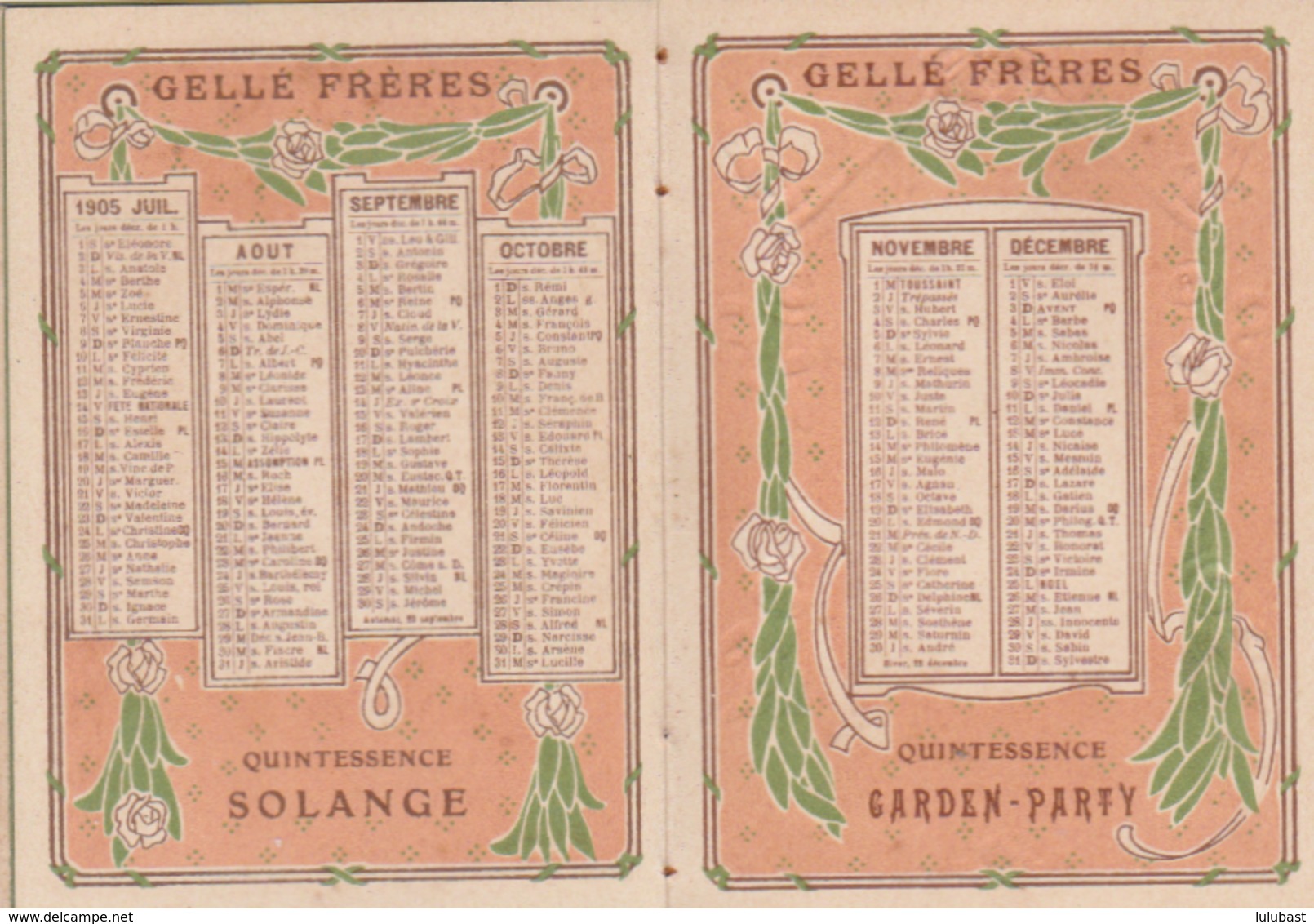 Calendrier Parfumé GELLE Frères - Paris - 1905. Cachet Du Coiffeur Brunet Du Merlerault (Orne) - Petit Format : 1901-20