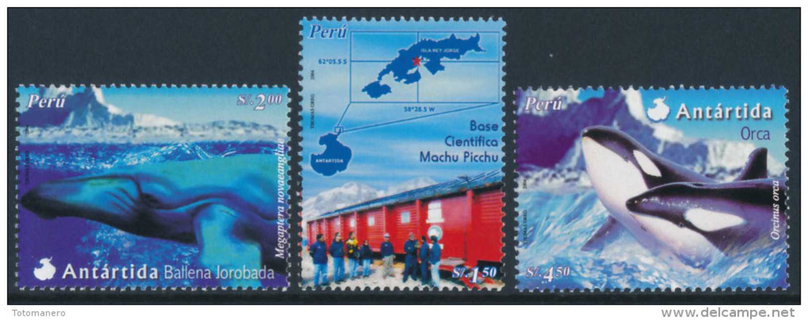 PERU 2004 Antarctica/Antartida, Scientific Base "Machu Picchu" And  Antarctic Whales Set Of 3v**SCARCE - Bases Antarctiques
