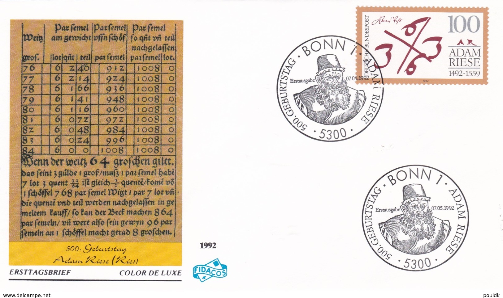 Germany FDC 1992 Adam Riese (DD24-15) - Other & Unclassified