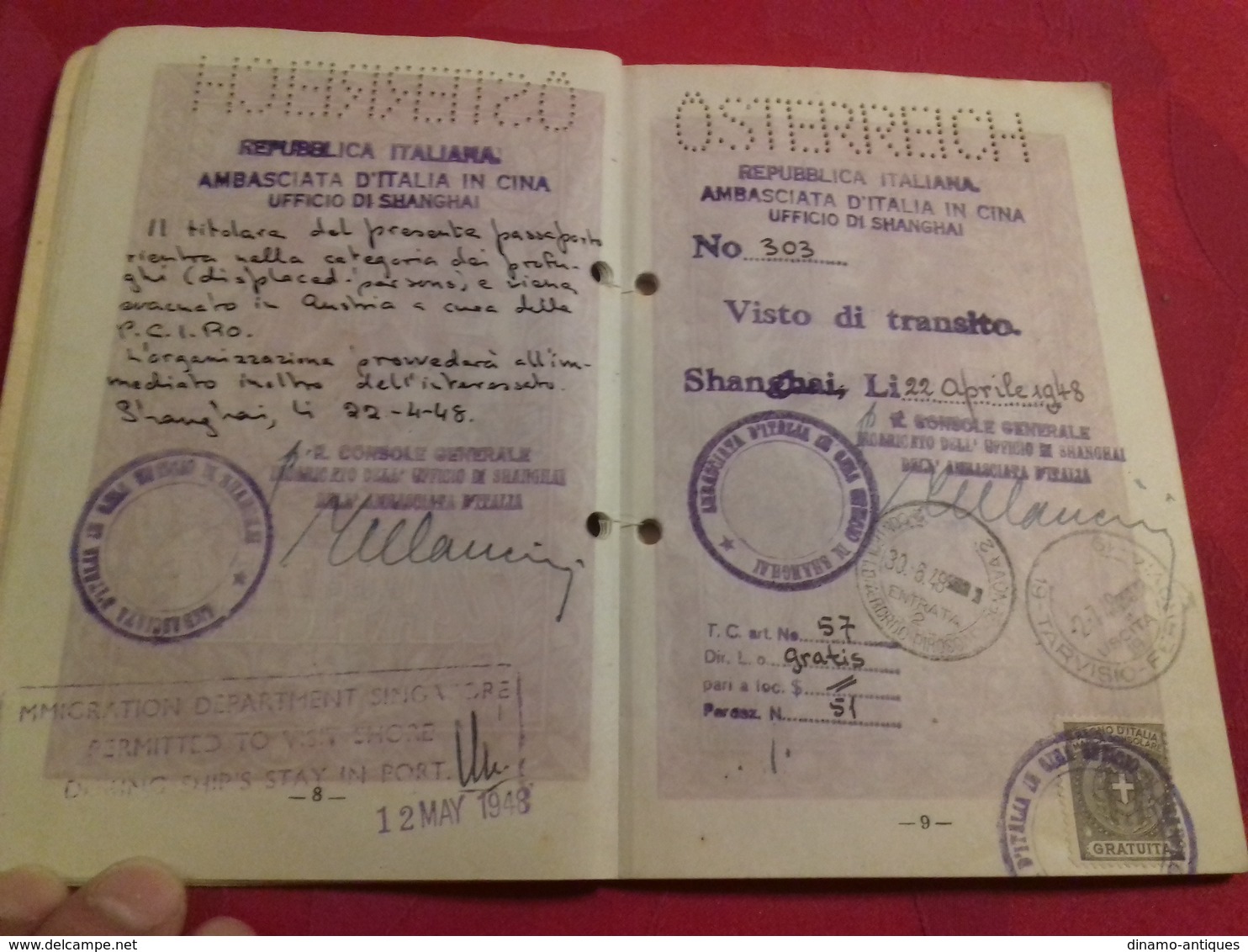 1948 Austria passport passeport reisepass issued in Shanghai China  for a Jewish immigrant for his travel back home