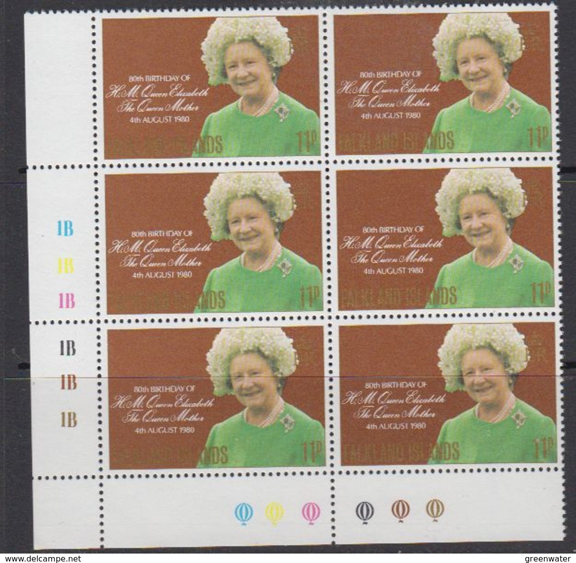 Falkland Islands 1980 80th Birthday Queen Mother 1v 6x ** Mnh (F7595B) - Falklandeilanden