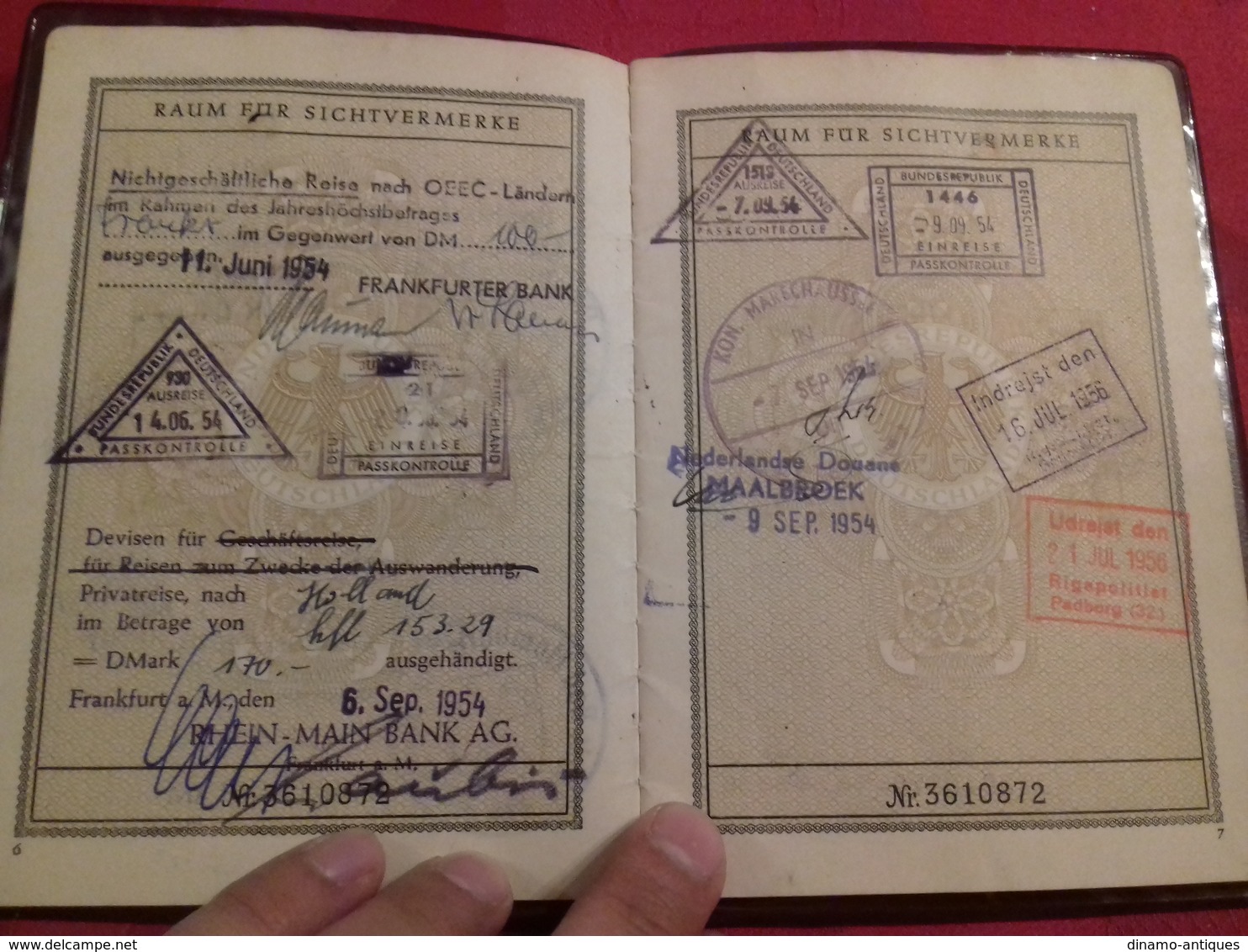 1952 Germany Passport Passeport Reisepass With Cover Issued In Bad Homburg For Oberleutnant And  Diplom-Landwirt - Historische Dokumente