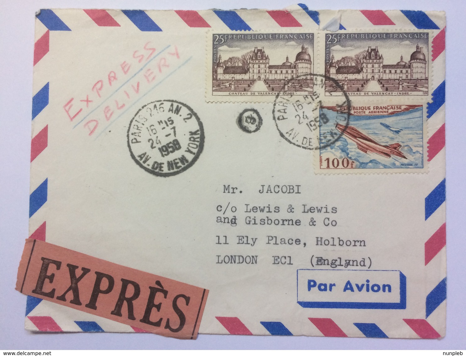 FRANCE - 1958 Express Air Mail Cover Paris To London - Covers & Documents