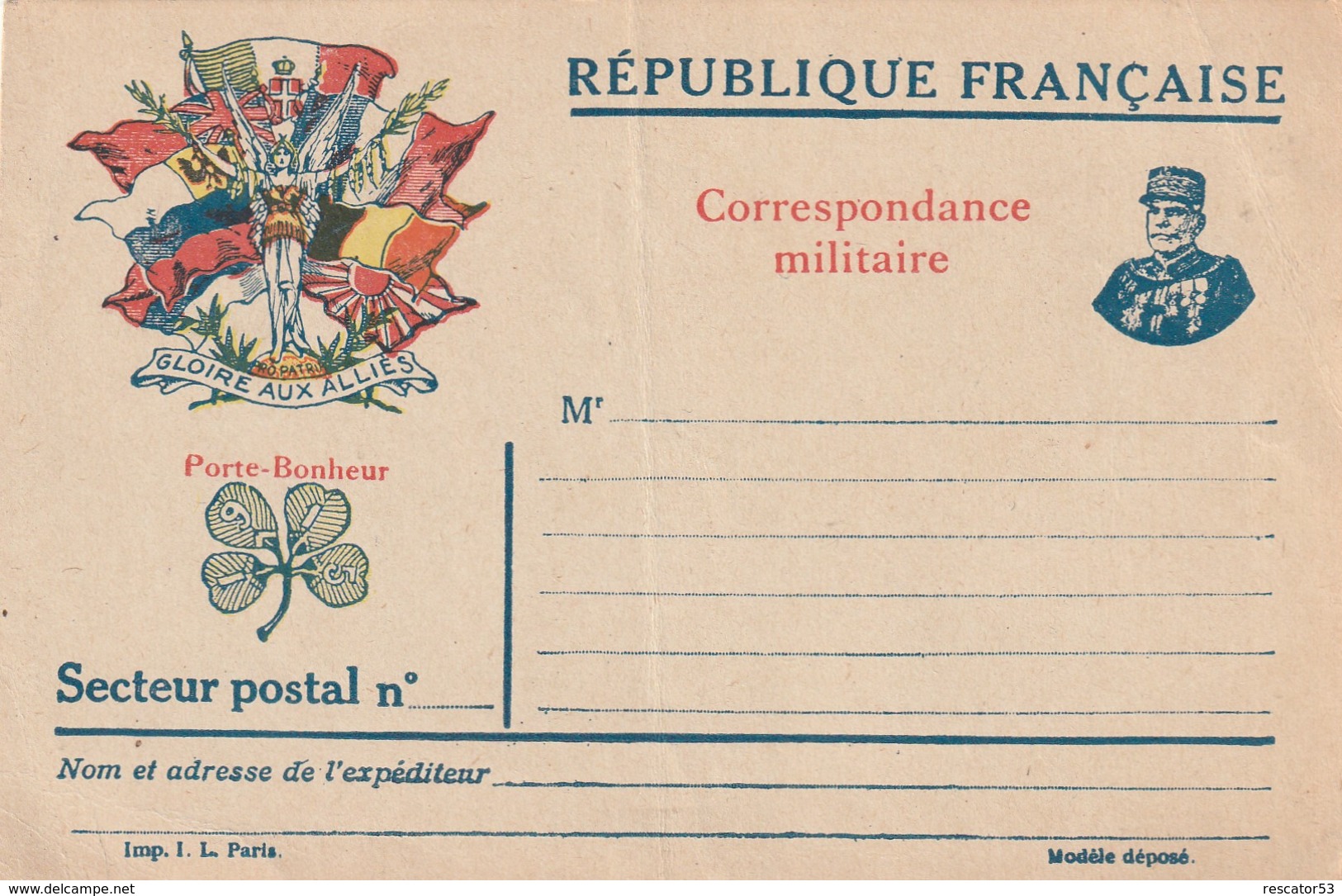 Rare Lettre Correspondances Aux Armées Gloire Aux Alliés Avec Trèfle Et Maréchal Foch - 1914-18