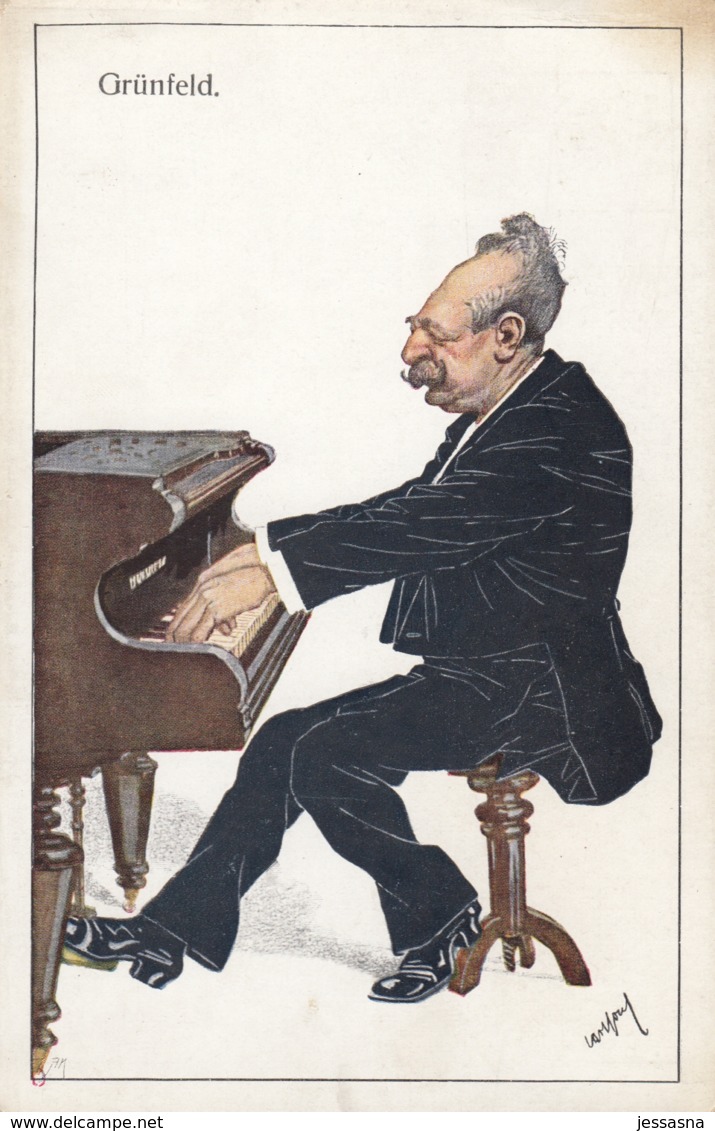 AK - Karikatur ALFRED GRÜNFELD - Salon-Pianist Der Wiener High-Society 1910 - Autres & Non Classés