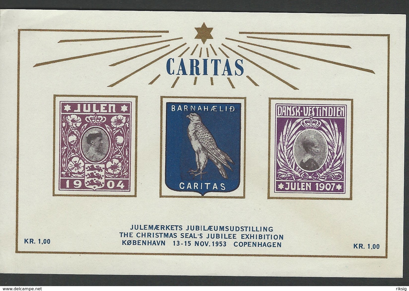 Denmark - Caritas Christmas Sheet 1953. Reprint. MNH.  H-1388 - Cinderellas