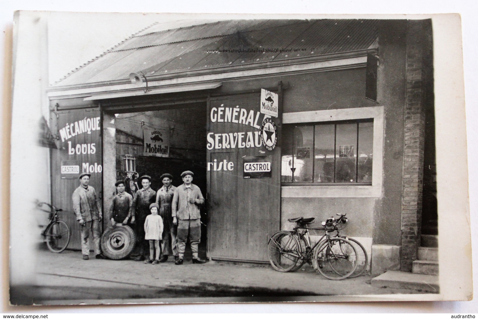 Superbe Carte Photo 50 Tourlaville Garage Motoriste Louis SERVEAU 12 Rue Gambetta 6 Personnages Mécaniciens - Autres & Non Classés