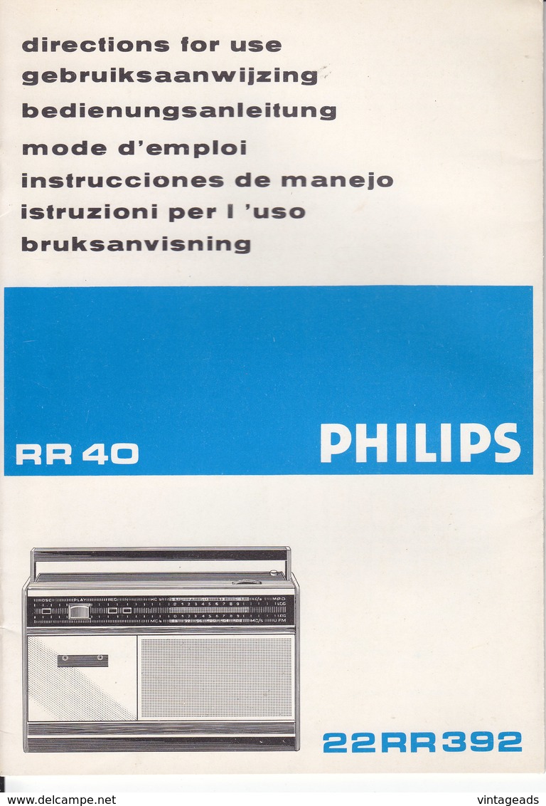 AD038 - Original Bedienungsanleitung Manual Philips Radio RR40/22RR392 - Ohne Zuordnung