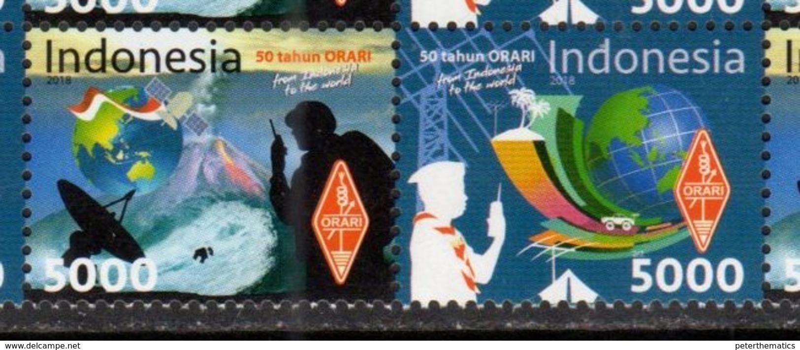 INDONESIA, 2018, MNH, 50th ANNIVERSARY ORARI, RADIO INDONESIA, SCOUTS, VOLCANOES, SATELLITES, 2v - Telecom