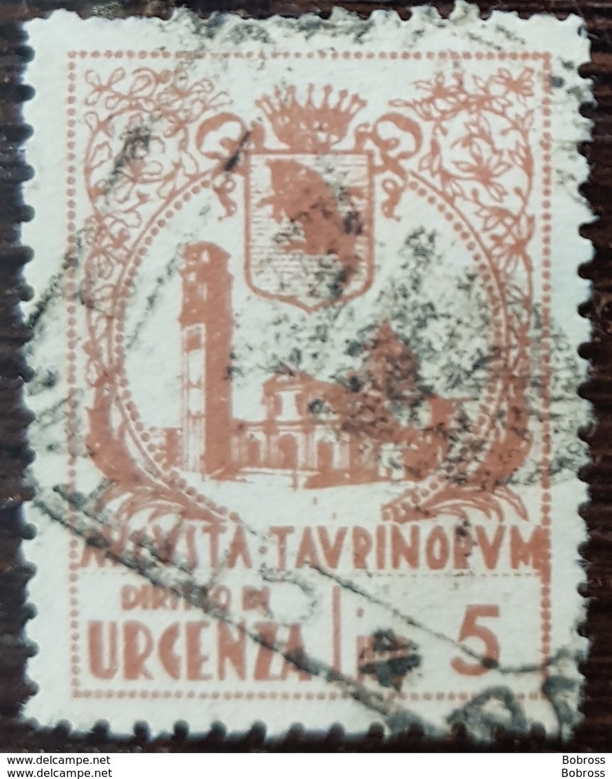 Italy , Torino , Marca Comunale Revenue Stamp , Dirito Di Urgenza , Lire 5 - Fiscale Zegels
